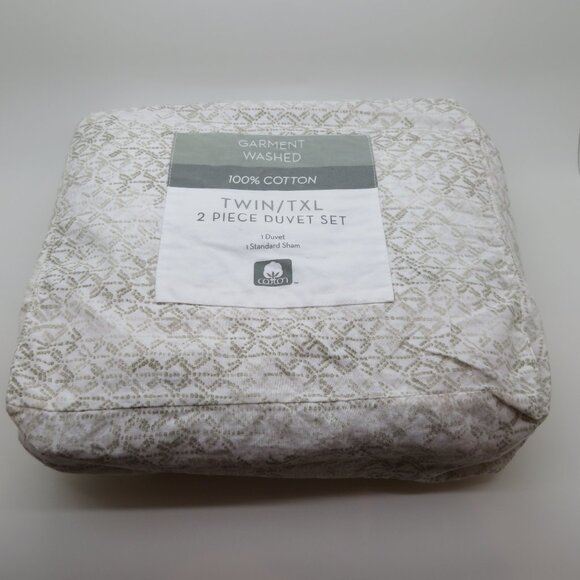 Twin Duvet Garment Washed Standard Sham Taupe Casual Cover 2 Piece Open Package - Picture 1 of 12